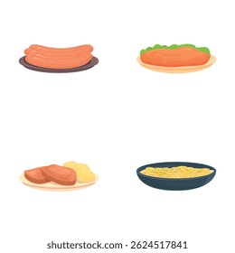 Austrian nutrition icons set cartoon vector. Various austrian cuisine dish. Traditional food