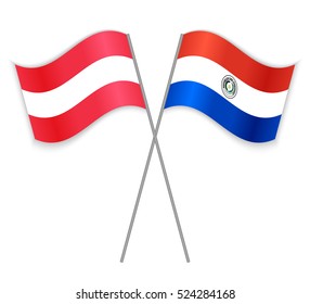 Austrian and Paraguayan crossed flags. Austria combined with Paraguay isolated on white. Language learning, international business or travel concept.