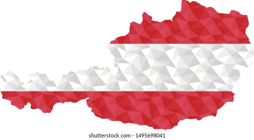 Austrian polygonal flag on contour of the country map.  Low poly style vector illustration eps
