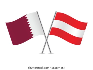 Austrian and Qatar flags. Vector illustration.