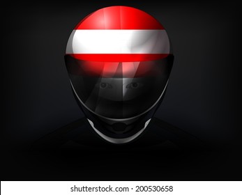 Austrian racer with flag on helmet vector closeup illustration