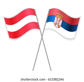 Austrian and Serbian crossed flags. Austria combined with Serbia isolated on white. Language learning, international business or travel concept.