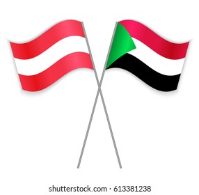 Austrian and Sudanese crossed flags. Austria combined with Sudan isolated on white. Language learning, international business or travel concept.