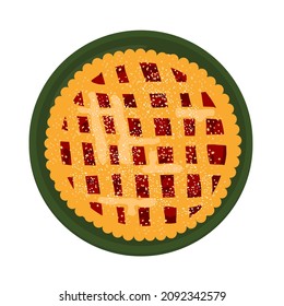 Austrian Traditional Linzer Torte Vector Stock Illustration. Christmas Cherry Pie. Homemade Cakes With Berries. Shortbread Dough. Isolated On A White Background.