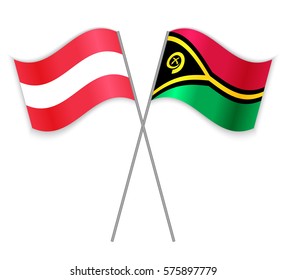 Austrian and Vanuatuan crossed flags. Austria combined with Vanuatu isolated on white. Language learning, international business or travel concept.