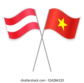 Austrian and Vietnamese crossed flags. Austria combined with Vietnam isolated on white. Language learning, international business or travel concept.