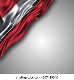 Austrian waving silky flag isolated on gray background, can be used in many topic like Austria hungaria national day,  independence day and any national and international events