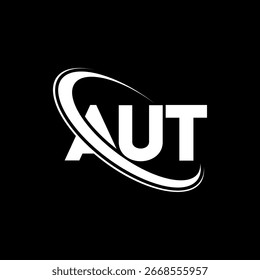 Logotipo de AUT. Diseño del logotipo de la letra AUT. Logotipo de AUT inicial vinculado con el círculo y el logotipo del monograma en mayúsculas. Tipografía AUT para tecnología, negocio y marca inmobiliaria.