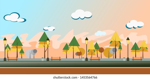 Autamn Nature Park in city vector illustration.