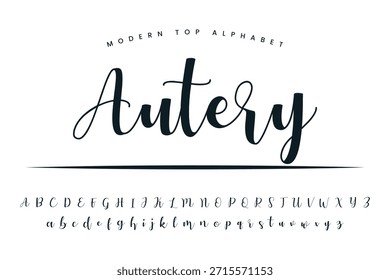 Schriftart Autery und Alphabet Satz von Vektor-Kalligrafie Buchstaben a b c d Skript Schriftart einzelne Buchstaben