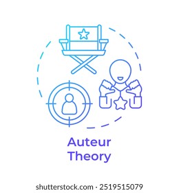 Autorentheorie mehrfarbiges Konzept Symbol. Talentmanagement, Kinematographie. Filmgeschichte. Runde Liniendarstellung. Abstrakte Idee. Grafikdesign. Benutzerfreundlich in Infografik, Präsentation