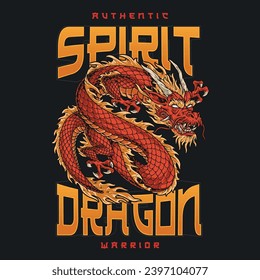 Authenic spirit dragon sticker colorful with evil monster for motivating design of martial arts club vector illustration