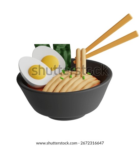 Authentic 3D ramen bowl vector with chopsticks and noodles. Ideal for Japanese restaurant branding, food delivery apps, Asian cuisine graphics. Professional EPS vector format