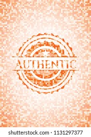 Authentic abstract orange mosaic emblem with background