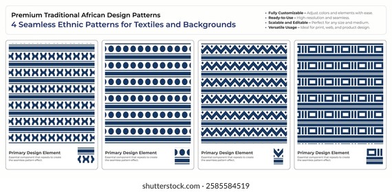 Authentic African Patterns – 4 Seamless Ethnic Designs for Fabrics and Backgrounds