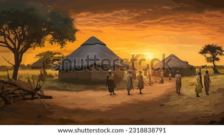 Authentic African Village Vector Art Captivating Images of Cultural Heritage and Vibrant Community Life in High Resolution Foto stock © 