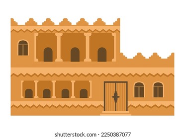 Authentic ancient Arabian house flat vector illustration isolated on white.