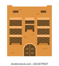 Authentische alte arabische Haus-Wohnung, Vektorgrafik einzeln auf Weiß.