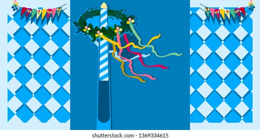 Authentic Bavarian Maifest(Spring festival).Celebrating the May Day in Germanu.Vector for design flyer,invitation, card, poster.