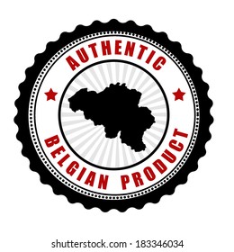 Authentic belgian product stamp or label with map of Belgium inside , vector illustration