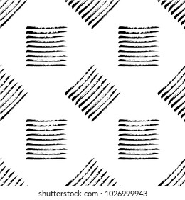 Authentic black rough stripes seamless pattern, hand painted with  dry brush and Indian ink