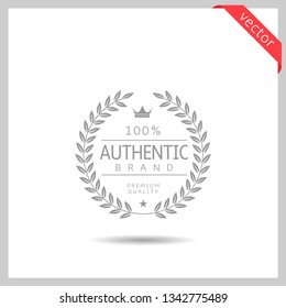 Authentic brand icon. Laurel wreath label badge isolated, Vector illustration