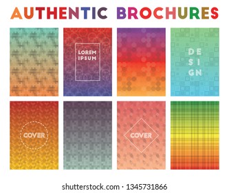Authentic brochures with geometric patterns and vector illustrations for business.