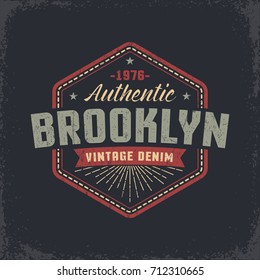 Authentic Brooklyn grunge retro design of the label, badge, print on the T-shirt.
Worn texture on a separate layer and easily deactivated.