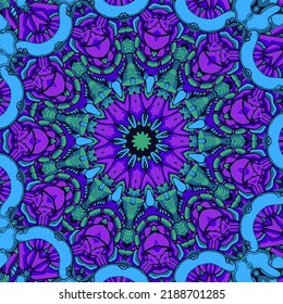 Authentic carpet design illustration. Indian mandala colored seamless pattern vector illustration