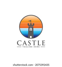 Authentic Castle tower and shield silhouette for real estate, protect systems