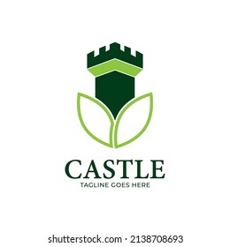 Authentic Castle tower and shield silhouette for real estate, protect systems.