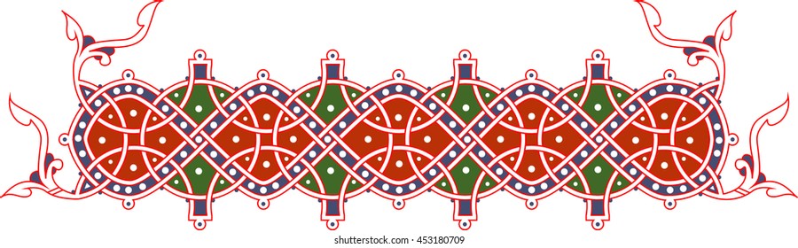 Authentic Celtic ornament. REd Green Blue pattern. National folk design. Oriental culture. Vector illustration