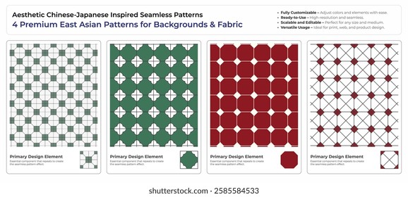 Authentic Chinese and Japanese Seamless Patterns | High-Quality East Asian Textile and Backgrounds