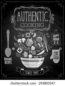 Authentic Cooking Poster - Chalkboard Style. Vector Illustration.