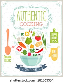 Authentic Cooking Poster. Vector Illustration.