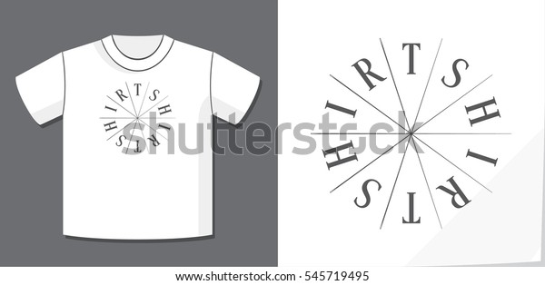 Authentic Creative Concept Lettering Logo Design\
of Word T-shirt and Needles Dividers with Potential Application\
Example on T-Shirt Vector Template - Grey Elements on White\
Background - Flat\
Graphic