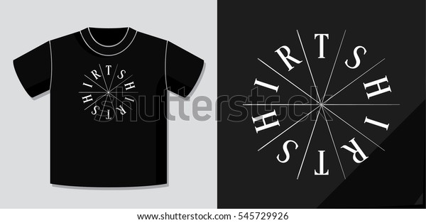 Authentic Creative Concept Lettering Logo Design\
of Word T-shirt and Needles Dividers with Potential Application\
Example on T-Shirt Vector Template - White Elements on Black\
Background - Flat\
Graphic