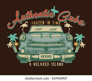 authentic Cuba.old cars and surfers