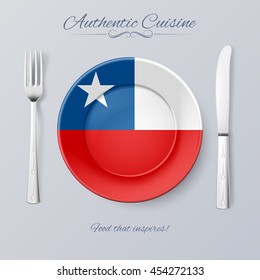 Authentic Cuisine of Chile. Plate with Chilean Flag and Cutlery