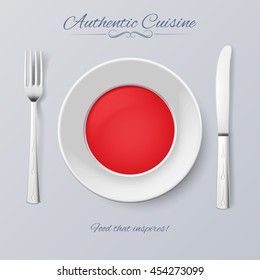 Authentic Cuisine of Japan. Plate with Japanese Flag and Cutlery