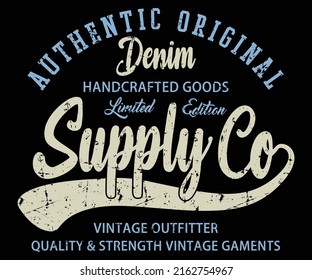 Authentic Denim Original College Vintage varsity vector tee shirt graphics and grunge artwork	