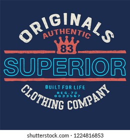 authentic denim, vintage urban brand graphic for t-shirt. Original clothes design with grunge. Retro apparel typography print. Vector illustration.