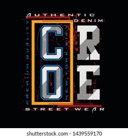 authentic denim,core,alphabet,lettering tee element vintage graphic t shirt print vector illustration design
