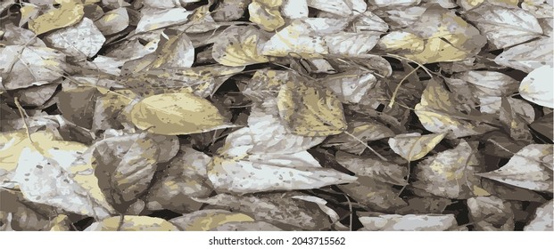 Authentic fall foliage. Natural autumn fallen leaves. Close-up top view Horizontal vector illustration View from above