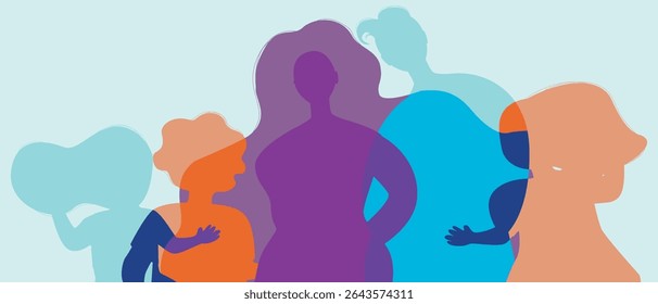 Authentic Family with kids, silhouette vector stock illustration with happy parents as adoption concept