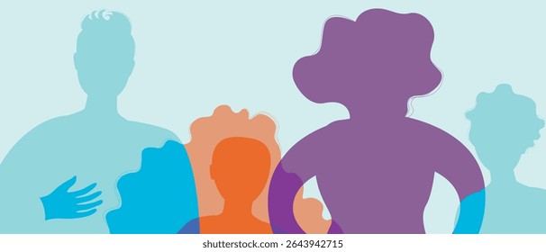 Authentic Family with kids, silhouette vector stock illustration with happy parents and children
