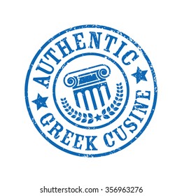 Authentic Greek Cuisine, grunge stamp, vector