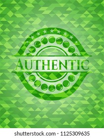 Authentic green emblem. Mosaic background