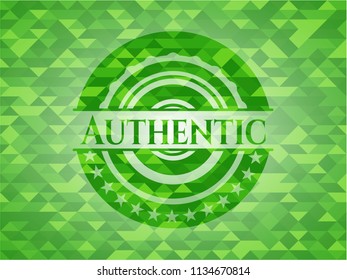 Authentic green emblem. Mosaic background