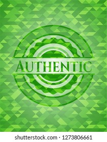 Authentic green emblem. Mosaic background